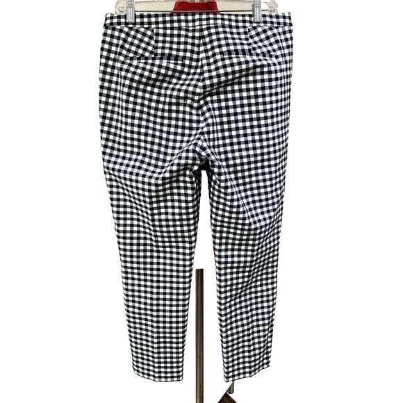 J Crew Martie Pants Sz 10 Navy Blue Black White Check Side Zip Pockets High Rise - Picture 3 of 6